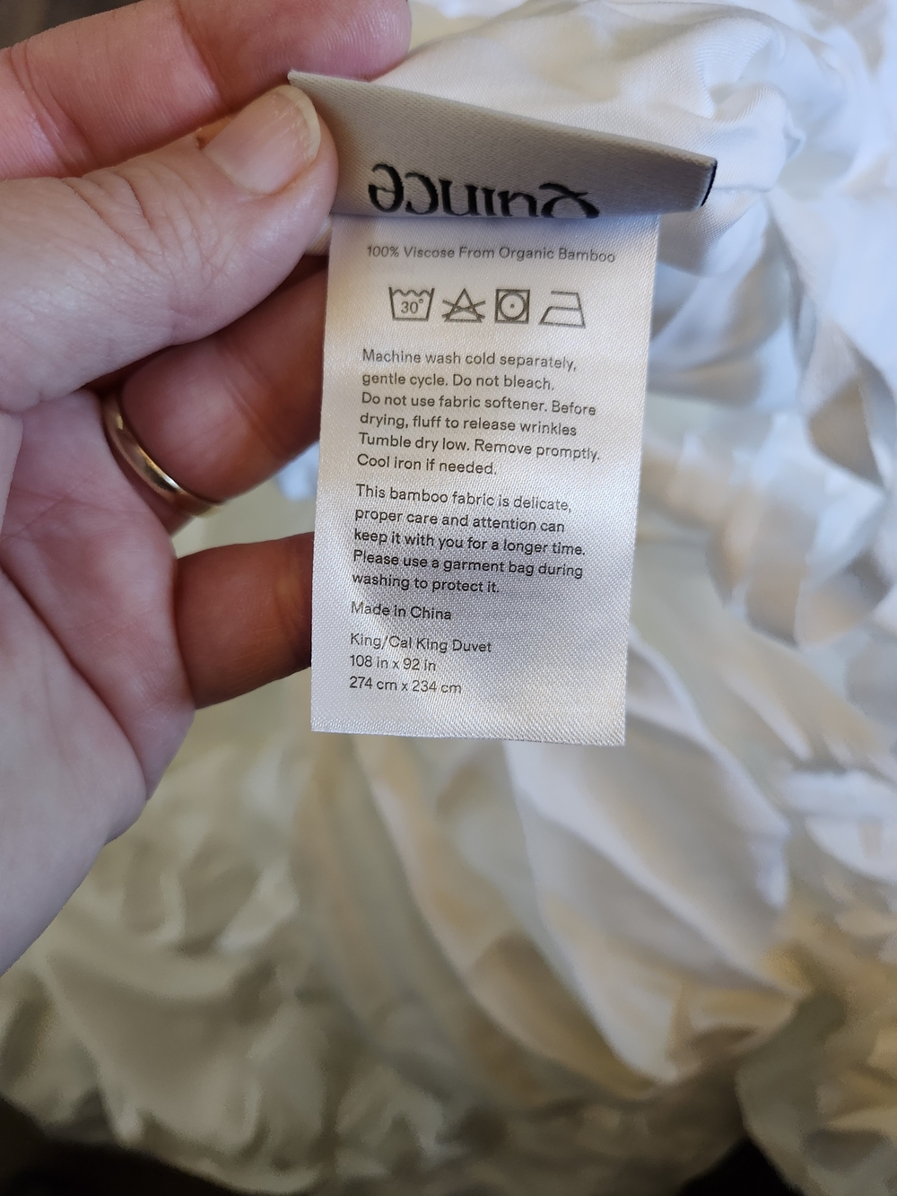 Quince Bamboo Duvet Cover King Cal King White NWT Organic Bamboo - Picture 4 of 8